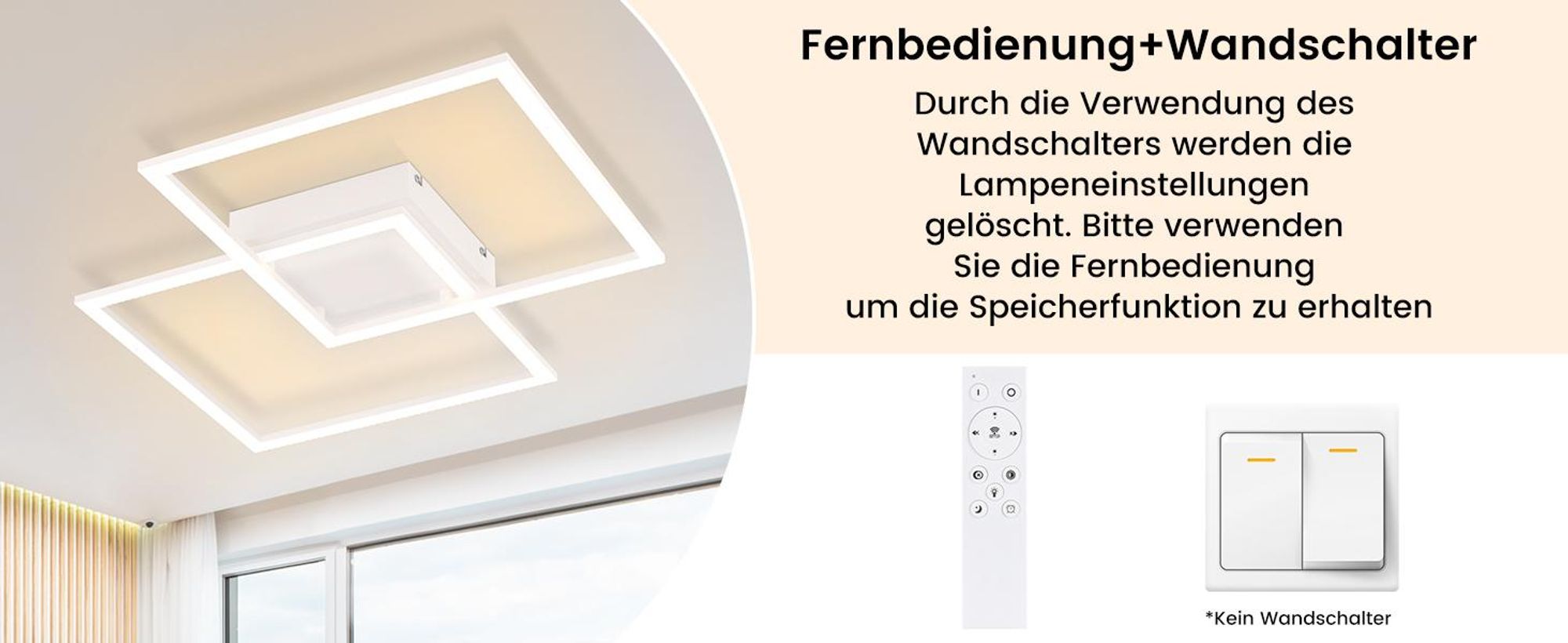 ZMH Ściemnialna lampa sufitowa LED do salonu - lampa sufitowa do salonu Nowoczesna lampa do sypialni z pilotem 52W