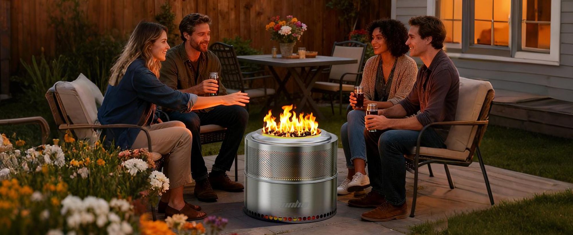 WISFOR Feuerstelle Bonfire, Edelstahl Feuerschale mit Ständer, Outdoor Kamin, für Terrasse, Garten, Feuertonne, Holzofen, Feuerkorb, 50x41.5cm