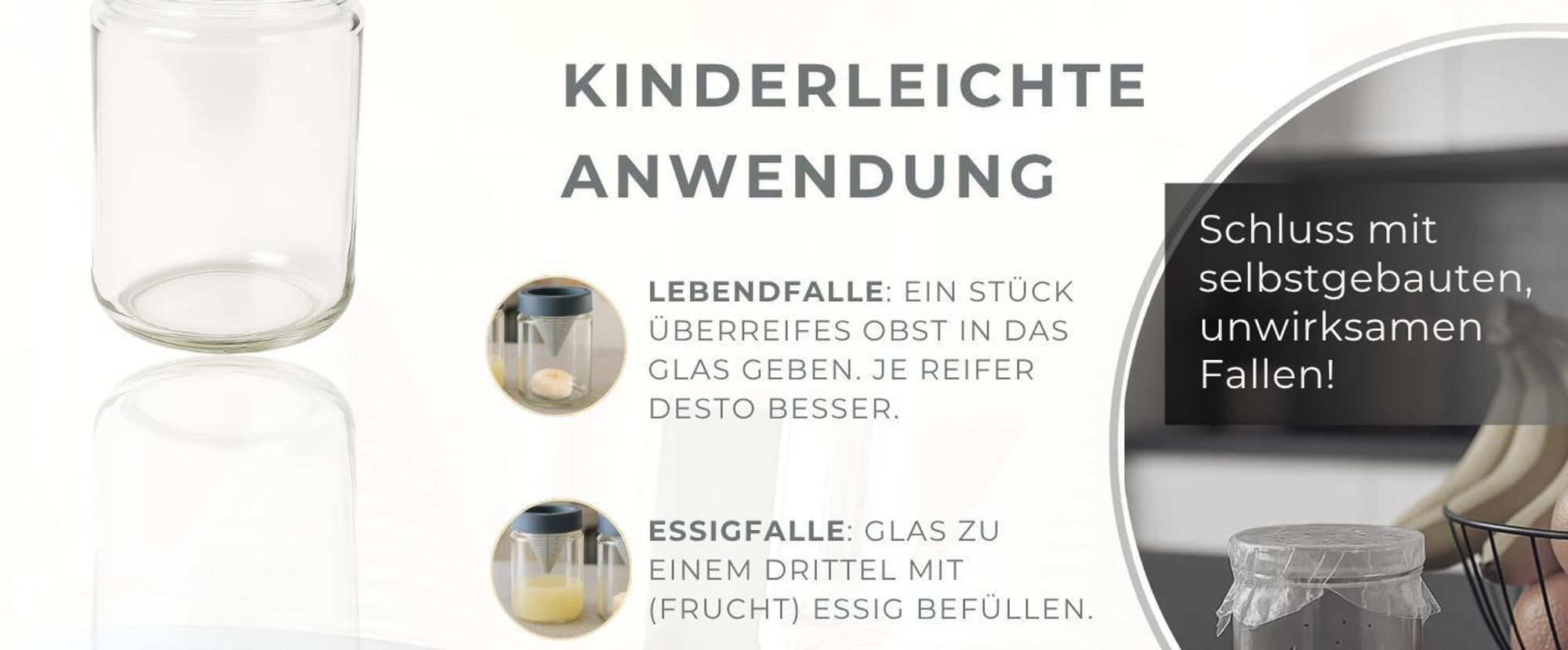 HAVENHAUS Fruchtfliegenfalle dunkelgrau wiederverwendbar 2er Set | Obstfliegenfalle für Küche | Fruchtfliegen dauerhaft loswerden | Fruit Fly Trap