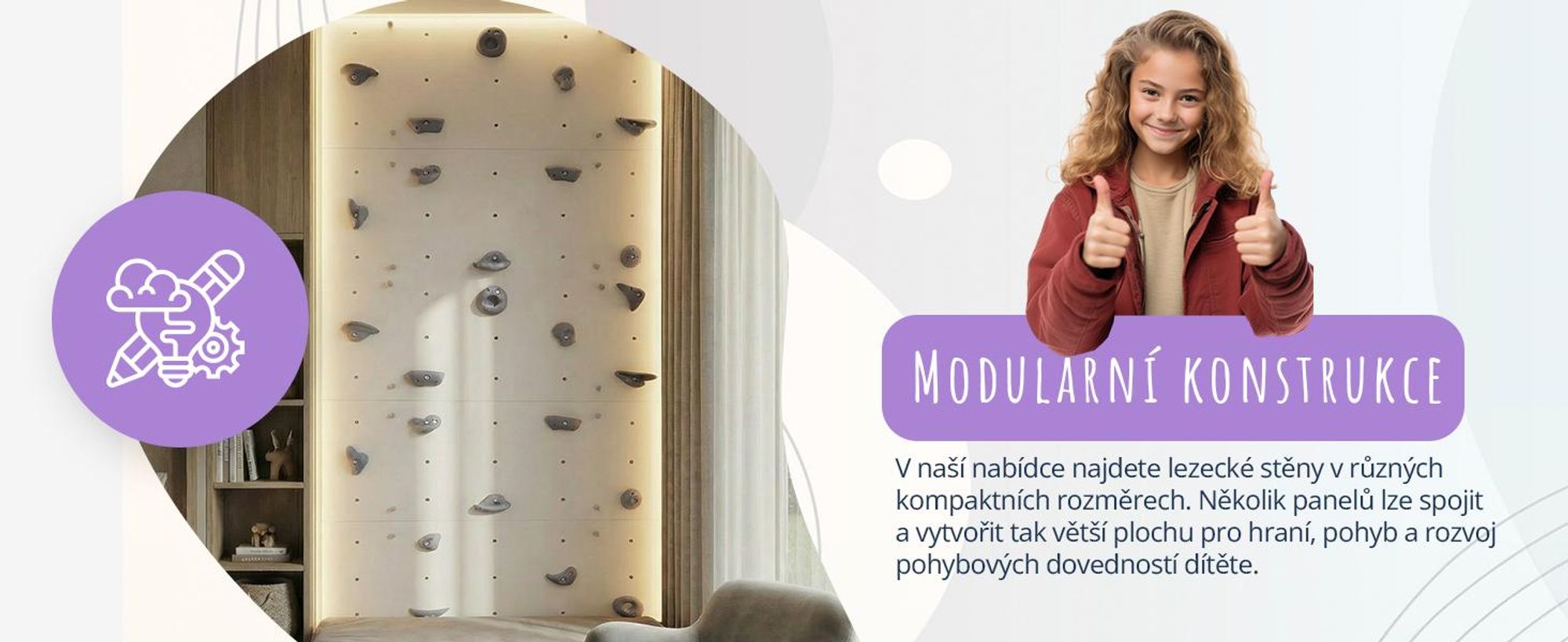 Create for you® – Lezecká stěna, 100x50 cm, 5 šedých úchytů, Domácí Lezení, Fitness Vybavení na Doma, Pohybová Zábava pro Děti