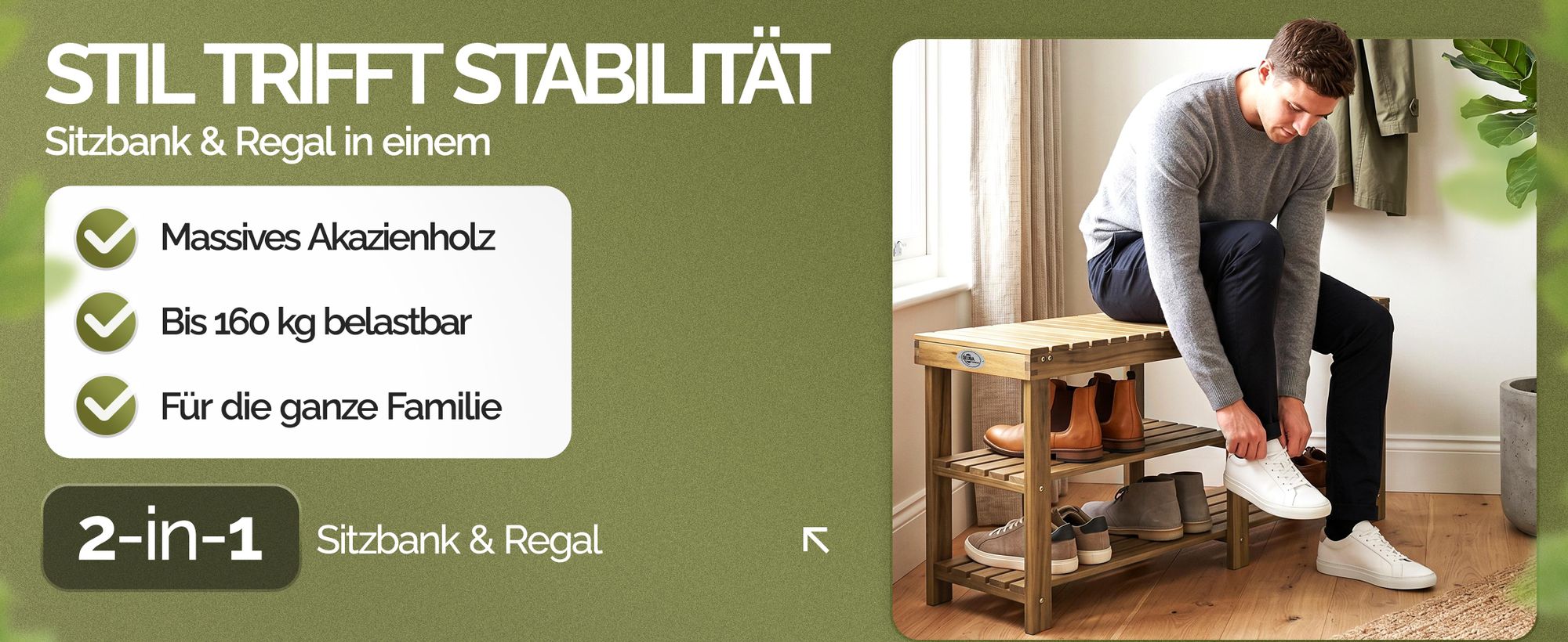 CASARIA Schuhbank mit Sitzfläche 87 x 45 x 30 cm 160kg Belastbarkeit 3 Ebenen Akazie Holz Massiv Flur Diele Bad Sitzbank Schuhregal Schuhschrank Braun