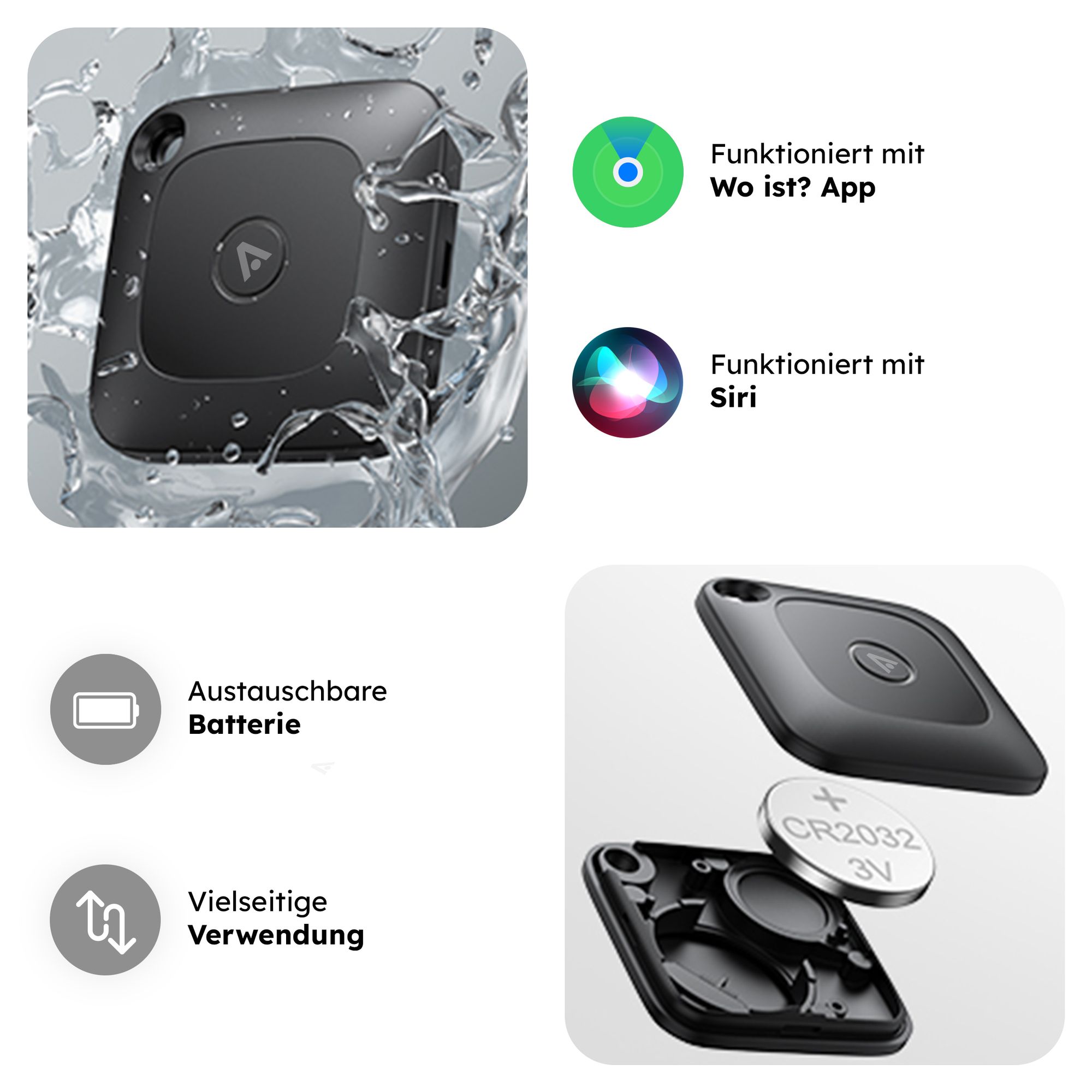 Bluetooth GPS Tracker für Alltagsgegenstände – Nur kompatibel mit Apple App "Wo ist?" – Schwarz