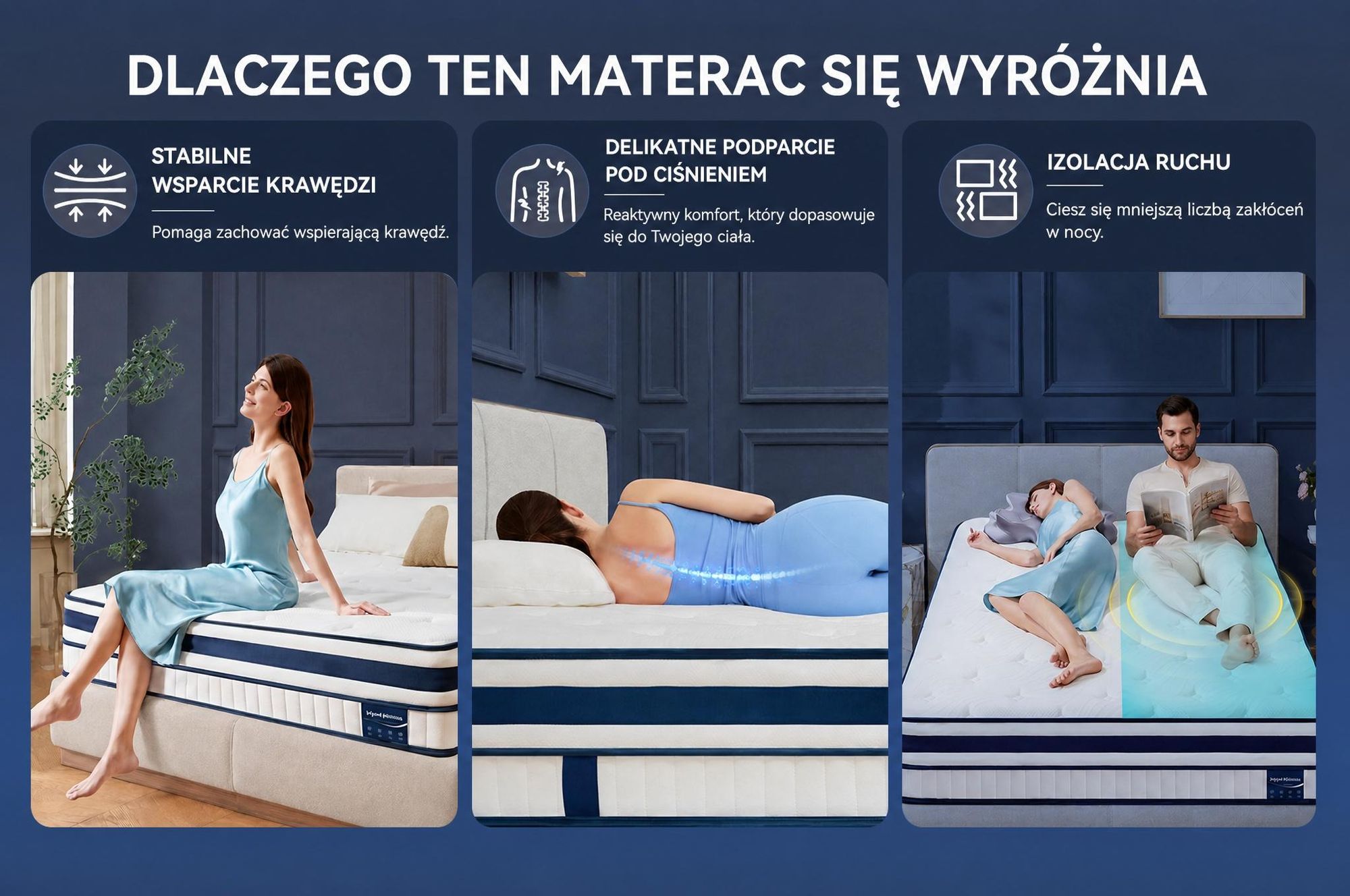 Materac 90x200 30 cm zintegrowany topper, 7‑strefowy materac kieszeniowy sprężynowy H3/H4