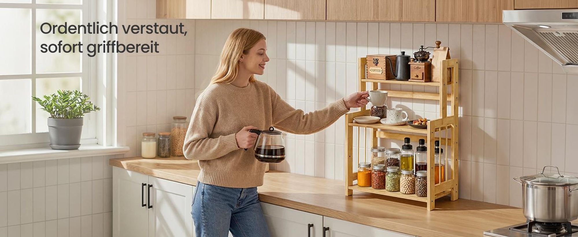SONGMICS Gewürzregal mit 3 Ebenen, Küchenregal, für Arbeitsplatte, Küche, beige