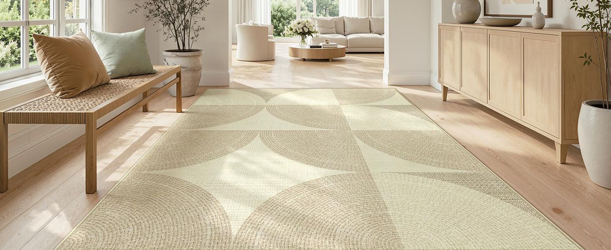 Tribesigns Geometrischer Teppich 200x300 cm, Modern Minimalist Kurzflor Teppich, Maschinenwaschbar Wohnzimmerteppich, Schlafzimmer Büro, Beige
