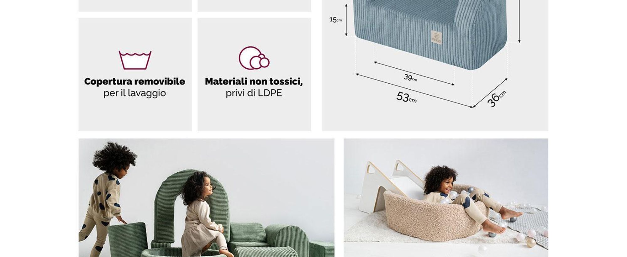 MISIOO Poltrona per bambini da 1 anno - Poltrona Premium in velluto a coste per bambini - Stabile e morbida - Imbottita ergonomicamente - 40x53x36 cm