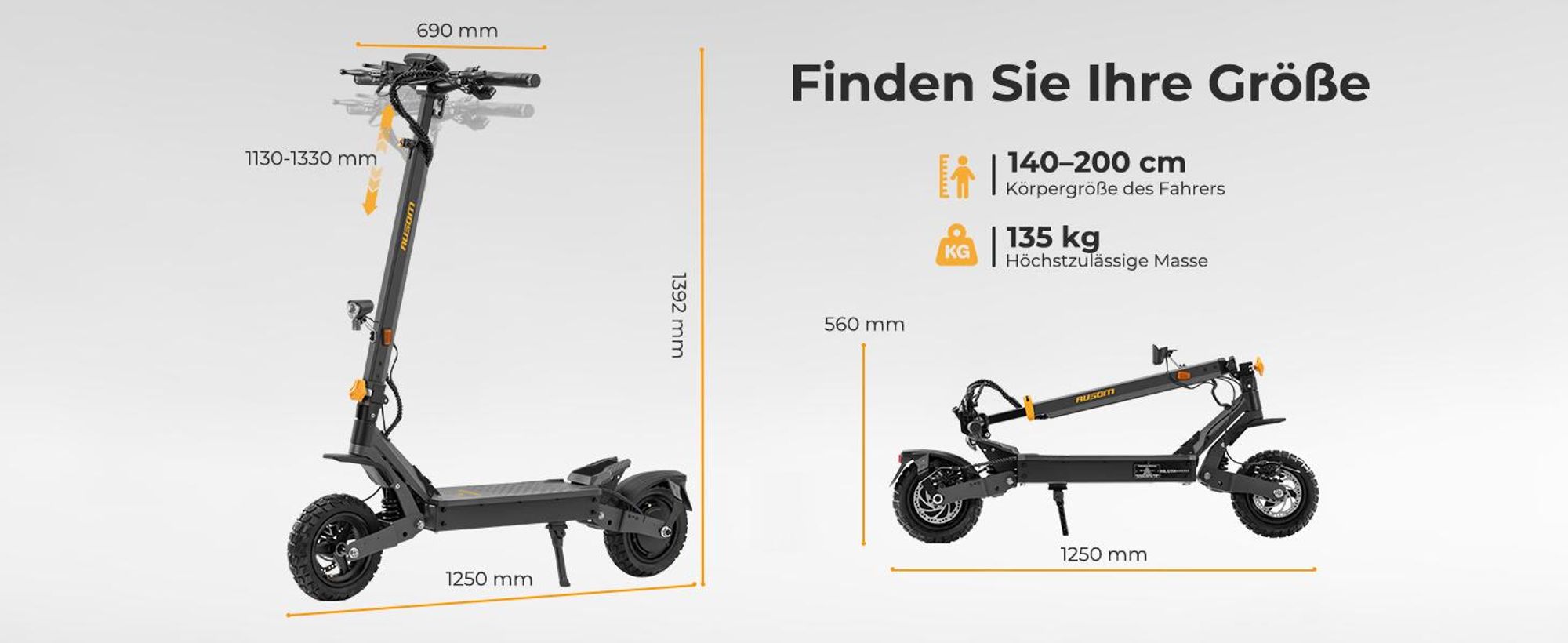 Ausom L1 ABE E-Scooter 90km Reichweite 930W Peak 10 Zoll Tubeless NFC E-ABS StVZO faltbar