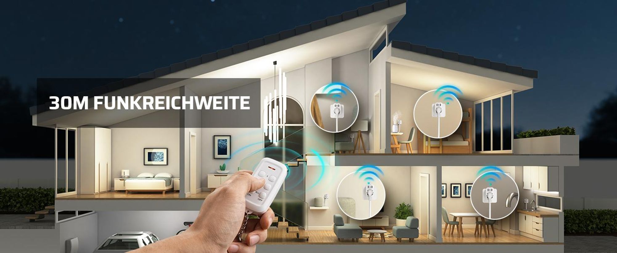 DEWENWILS 4-in-1 Funksteckdosen mit USB, Funksteckdose mit Fernbedienung, 3680W
