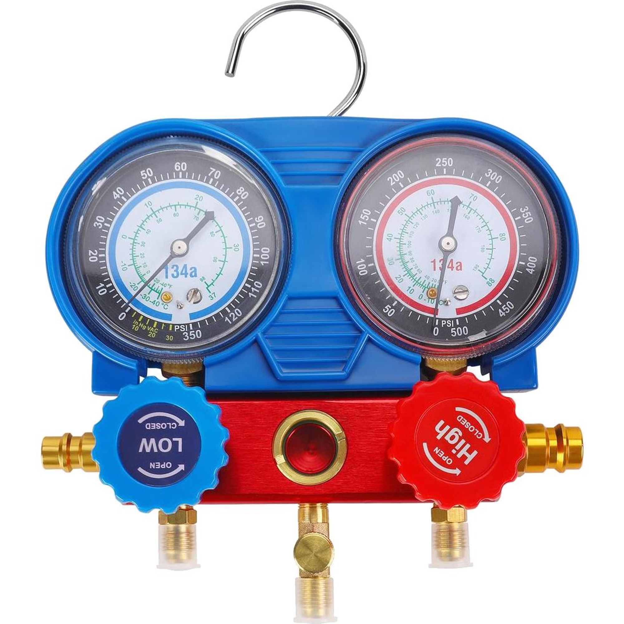 KRAFT&DELE | Kältemittel Manometer, Auto Kältemittel Verteiler Manometer Armatur, Klimaanlagen Kälteset mit Schlauch für Autoklimaanlagen R404A, R12, R22, R134A, A/C-Testkit