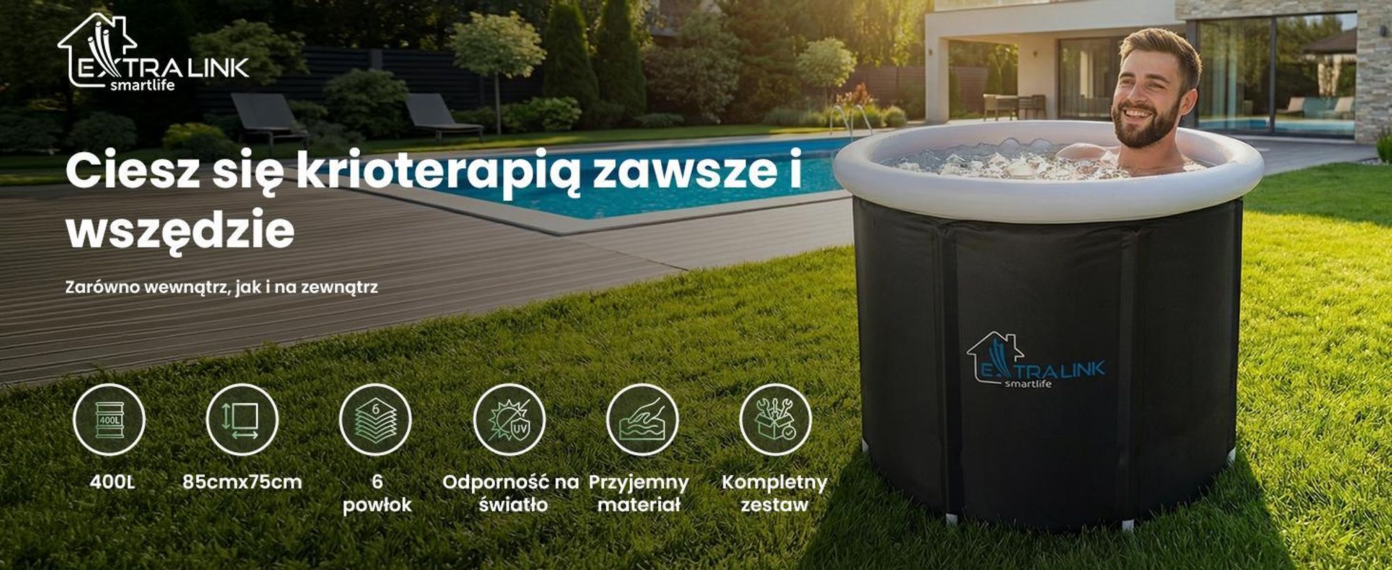 Extralink wanna do kąpieli lodowej, do morsowania XL 400 l z pokrywą
