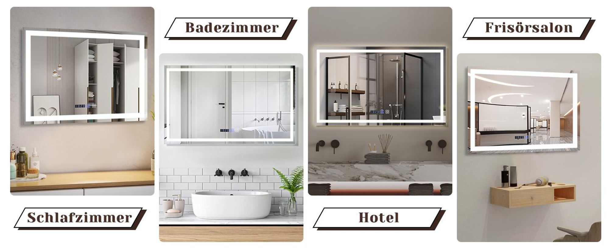 ZMH Badspiegel mit Beleuchtung 100x60cm Wandspiegel  IP44 mit Touch Uhr Entfogger Funktion Lichtspiegel Dimmbar 3000K-6500K