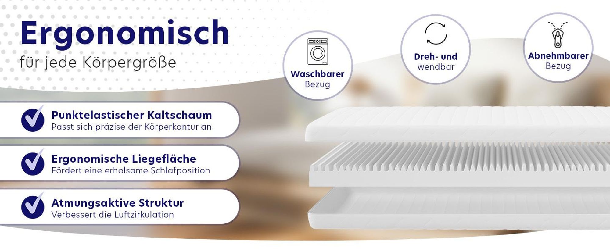 10cm Ergonomische 7-Zonen Kaltschaum Matratzenauflage Matratzentopper Matratzenschoner Topper - H3&H4 - (140 x 200 cm) - Träumegut24