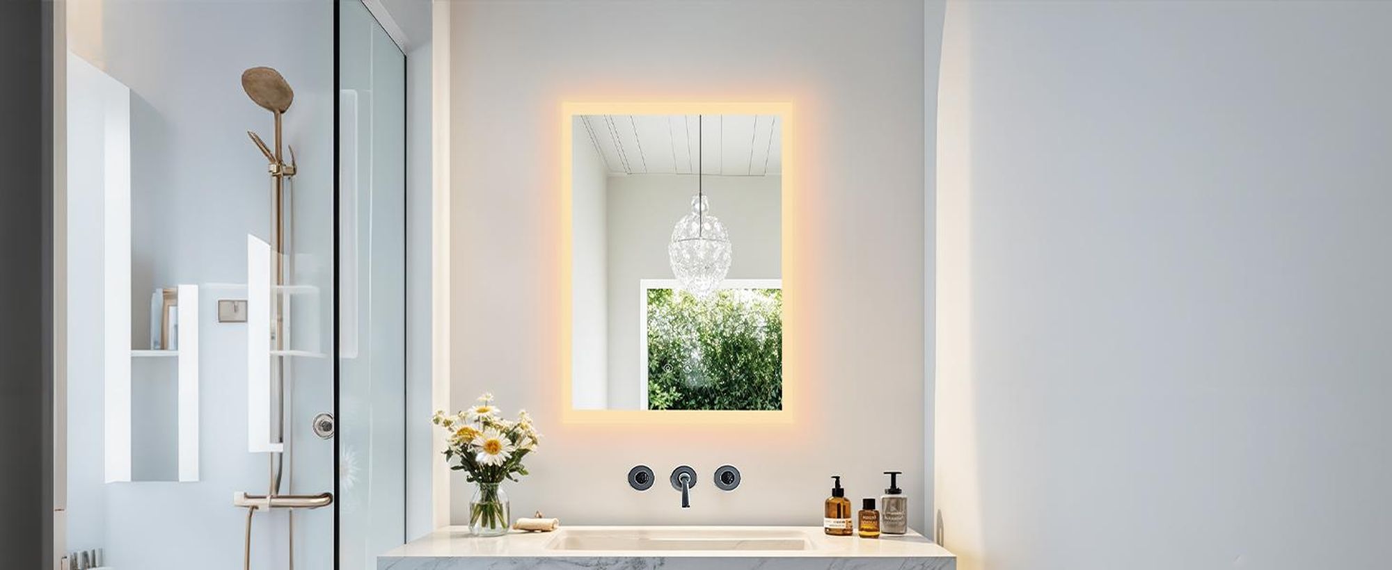 WISFOR Badspiegel mit Beleuchtung beschlagfrei 50 x 70 cm, LED Badspiegel Lichtspiegel Wandspiegel mit Touch-schalter Dimmbar