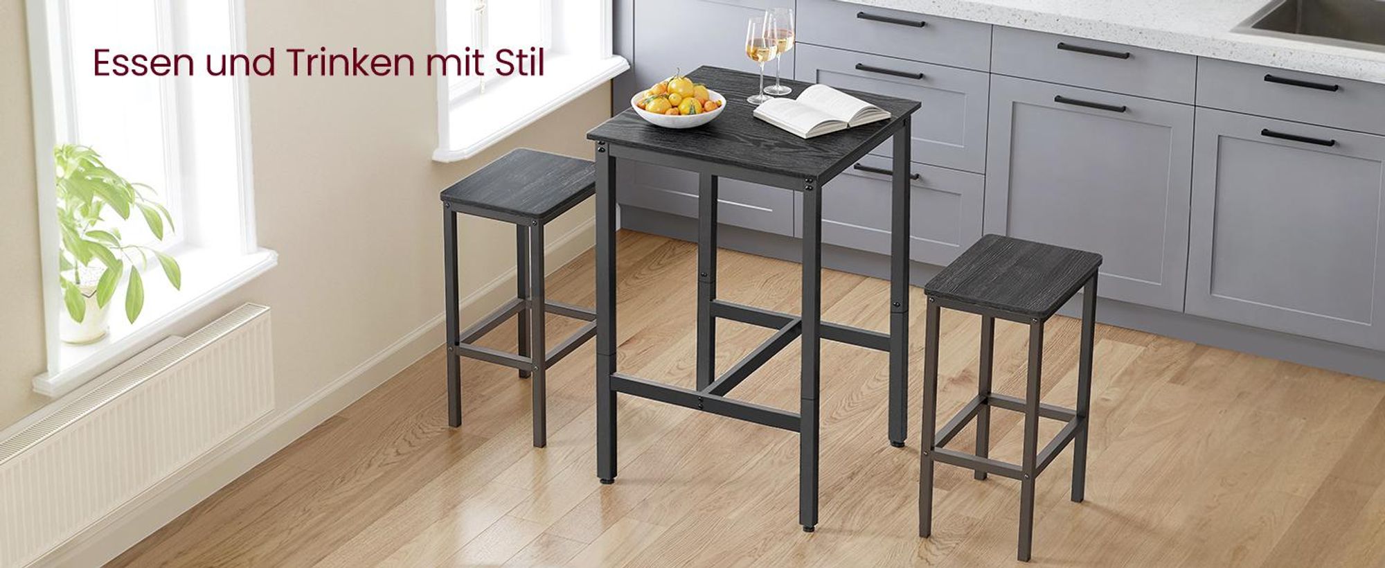 VASAGLE Bartisch Küchentisch, Stehtisch, 60 x 60 x 92 cm, Schwarz