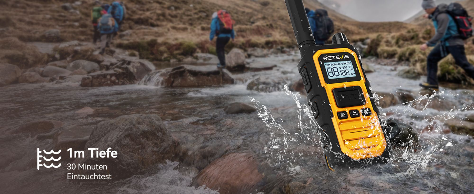 Retevis RB648 Plus Funkgerät mit Großer Reichweite, Robustes Funkgerät, Wasserdicht IP67, 2000 mAh, Triple Proof, SOS Dual-PTT, Handfunkgerät Wandern