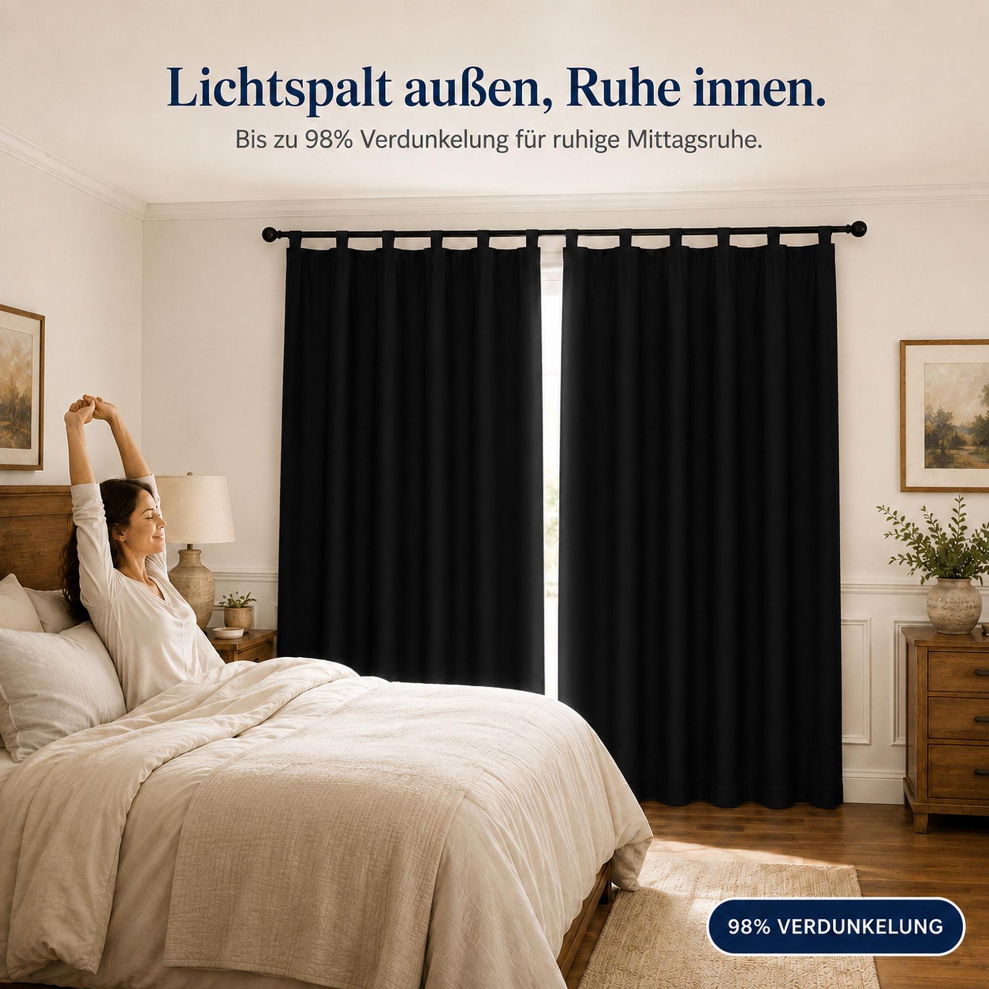 Schlaufen Vorhänge Blickdicht Schwarz, Wohnzimmer Schlafzimmer Thermo Verdunklungsvorhänge 132 x 241 cm (2er-Set), Wasserdicht Sichtschutz Gardinen