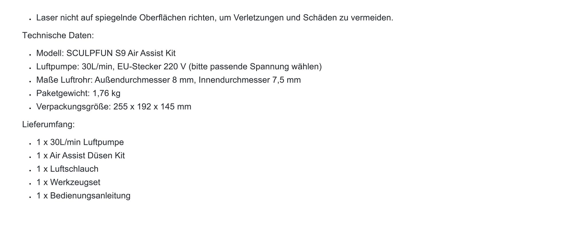 SCULP FUN S9 Air Assist Kit mit Düse: Leistungsstarke Luftunterstützte für S9– 220V, 30L/min, Prazise Schnitte, Leise & Langlebig