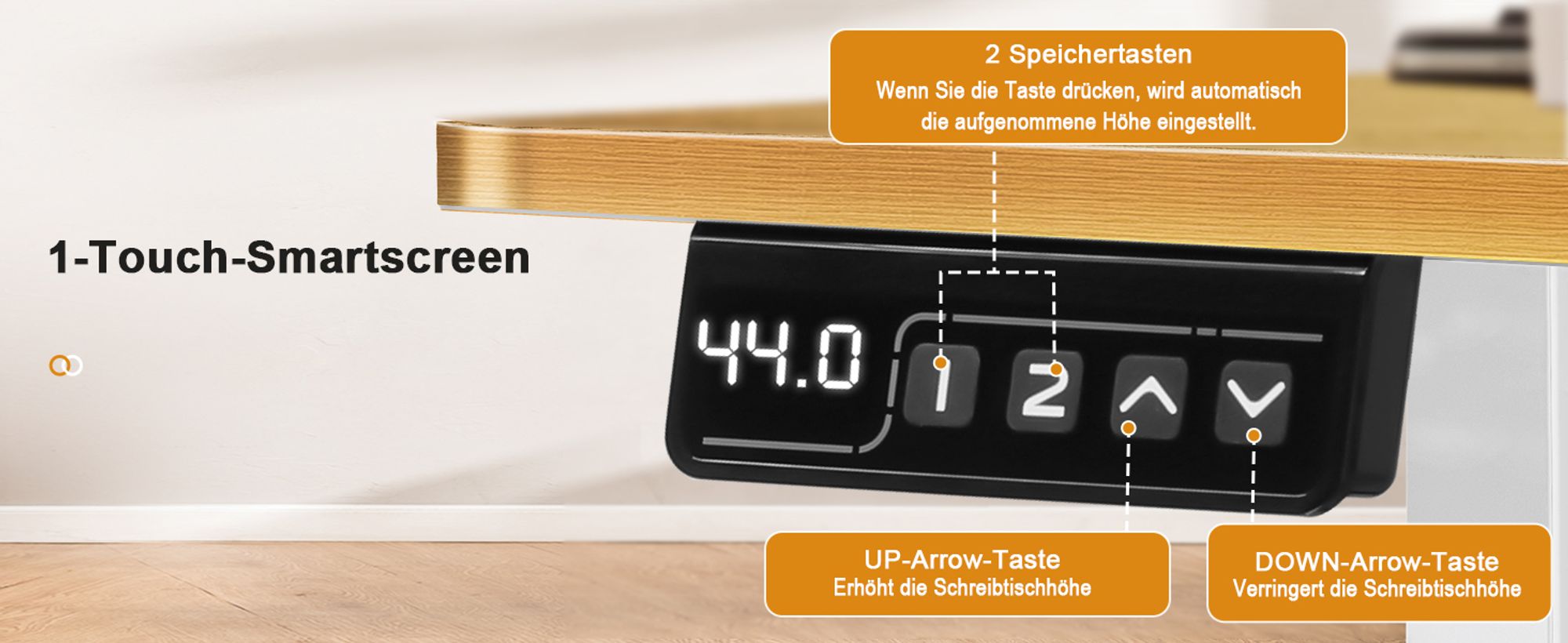 COMHOMA Schreibtisch Höhenverstellbarer Computertisch elektrisch, stufenlos, mit Steckdose und Haken