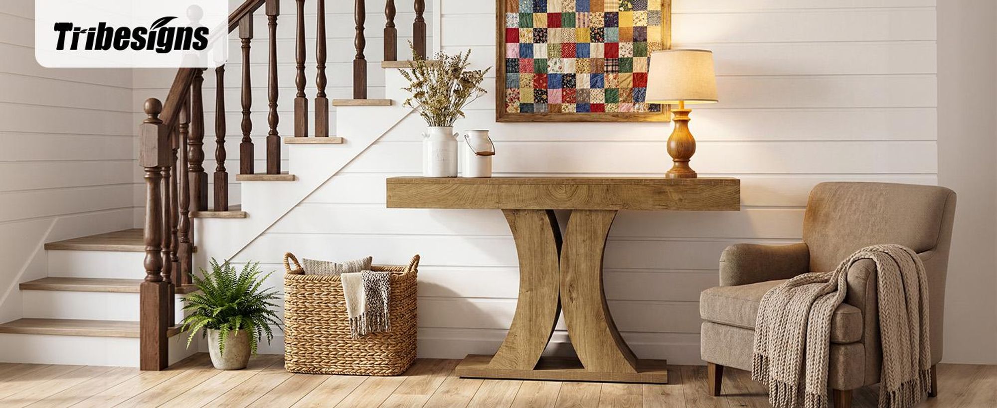 Tribesigns Konsolentisch im Landhausstil, schmaler Holztisch für den Eingangsbereich, 150 cm modernes Akzentmöbel Wohnzimmer, Flur, Foyer, Naturbraun
