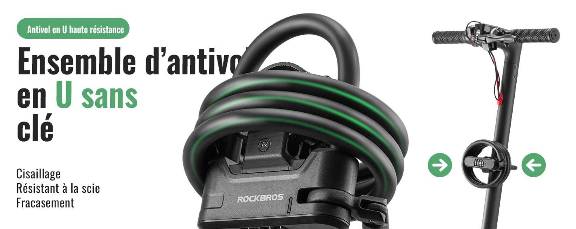 ROCKBROS Candado en U Antirrobo Para Patinete Eléctrico Código 4 Cifras PVC Alta Seguridad Para E-scooter Moto Skateboard