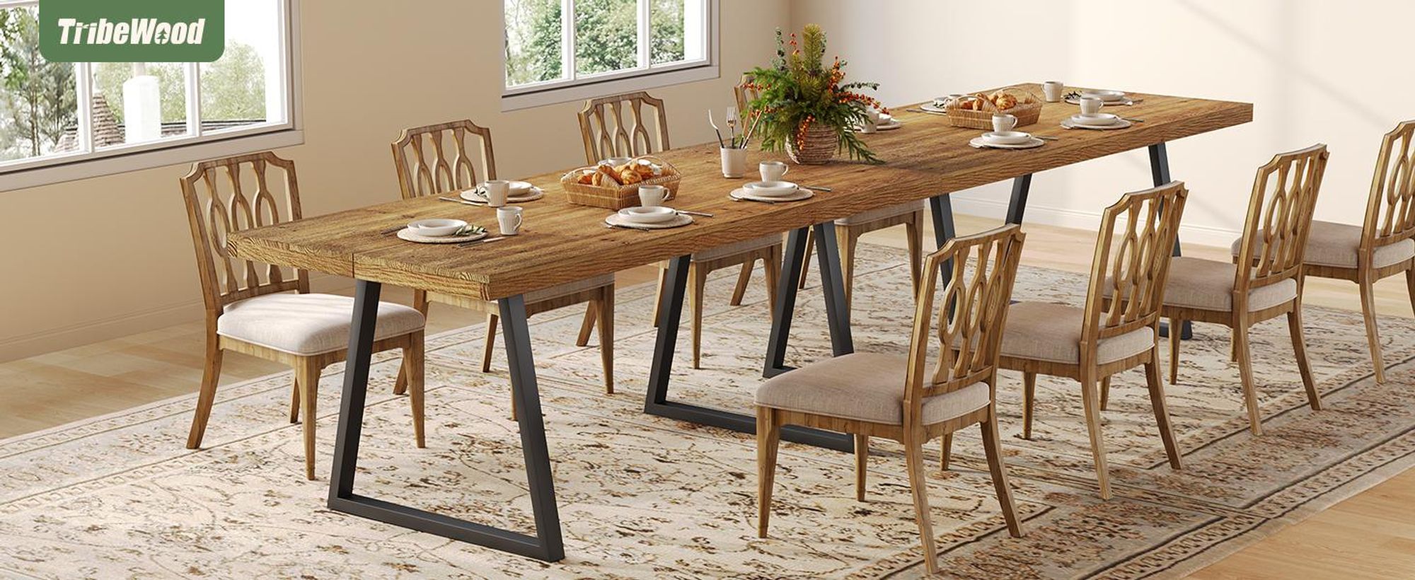 Industrieller Esstisch für 4–6 Personen, 160 cm langer Küchentisch aus Massivholz mit robusten Metallbeinen, ideal für Esszimmer, rustikales Braun