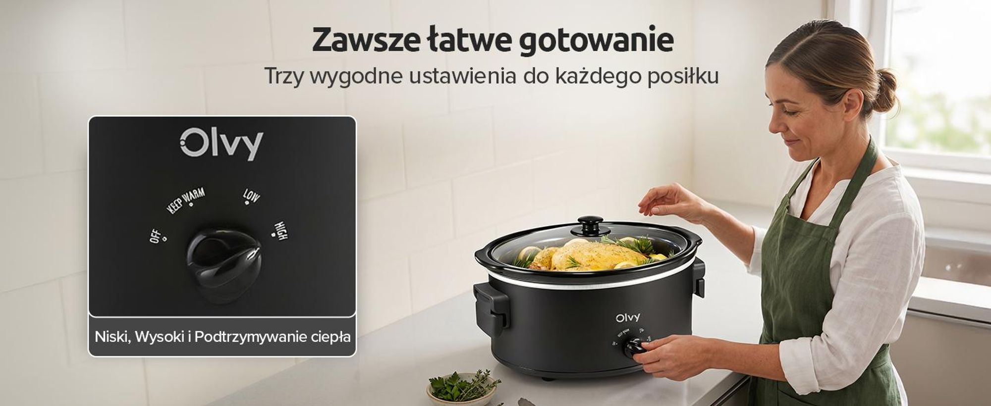 Wolnowar Olvy 6 l – ceramiczny wkład – w zestawie książka kucharska – funkcja utrzymywania ciepła