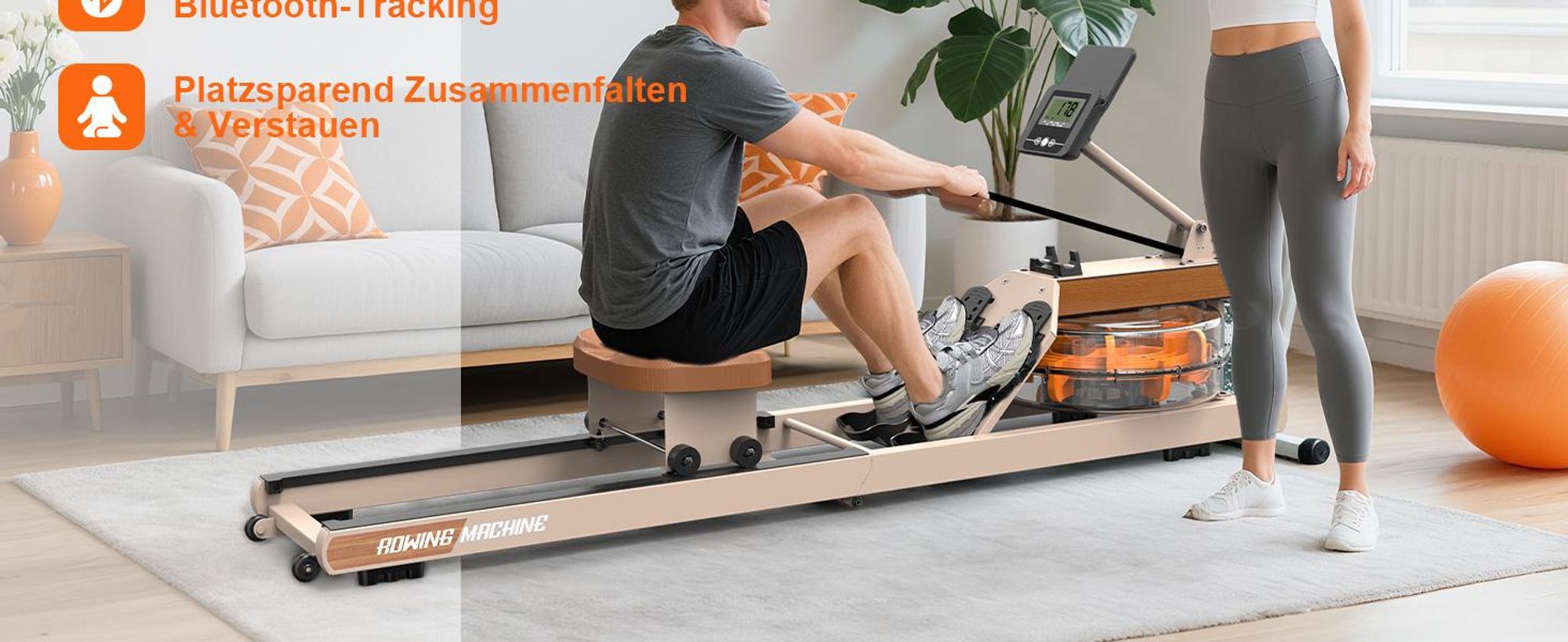VOWVIT Wasserrudergerät klappbar, Bluetooth-Display, immersiv, 98% vormontiert, 160 kg