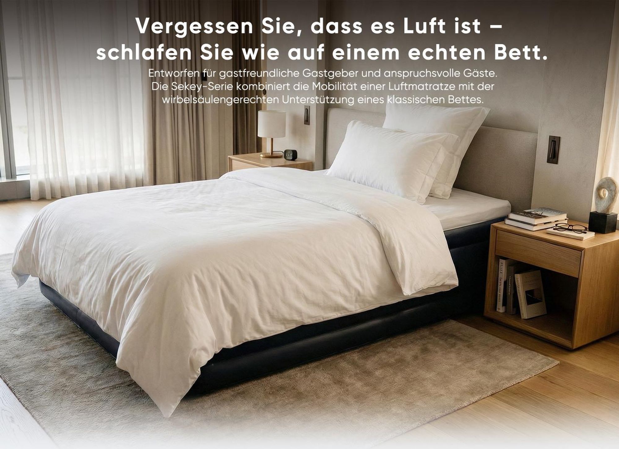 Sekey 203 x 152 x 46 cm Luftmatratze Selbstaufblasend Luftbett mit integrierter Pumpe für 2 Personen, Grau