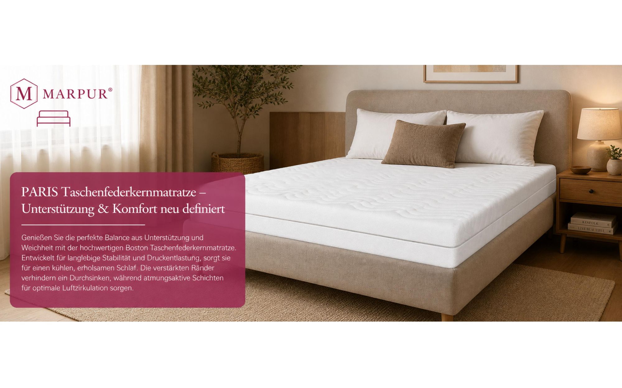 MARPUR Taschenfederkernmatratze 160x200 Premium, 7 Zonen, H3, Höhe 20 cm, Massageschaum