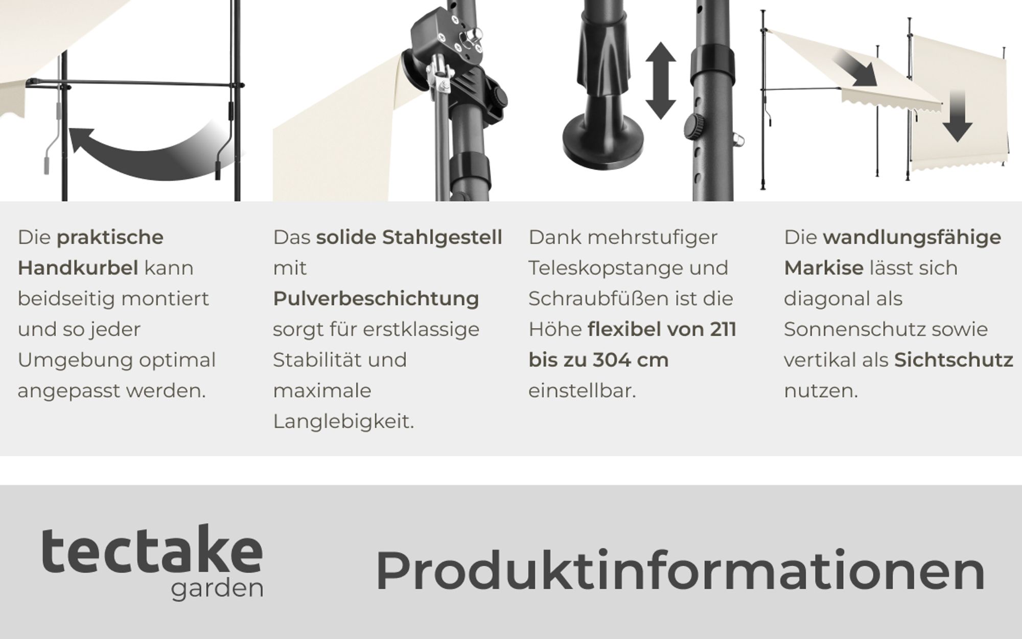 tectake® Klemmmarkise mit Handkurbel einfache Montage