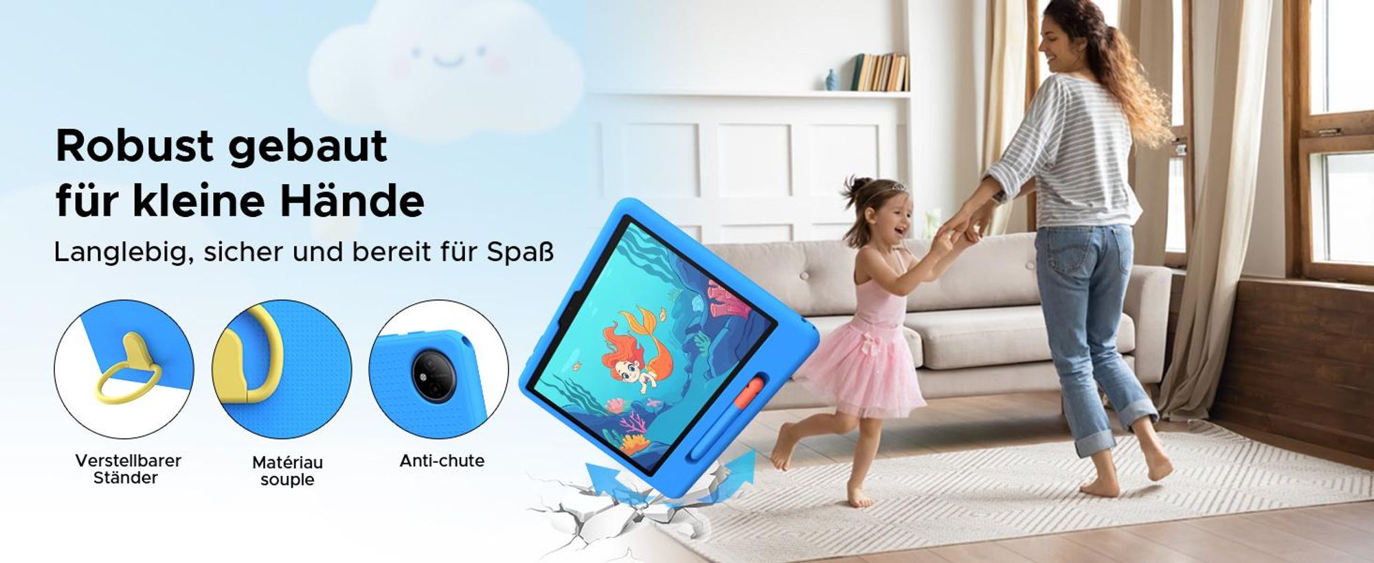 POCKAM P10 Kids 10.1" Tablet, Gemini AI, Android 16, 32(6+26)GB RAM+64GB ROM/TF 2TB, 7000mAh, WiFi Tablet für Kind mit Kindgerechte Hülle und Stift