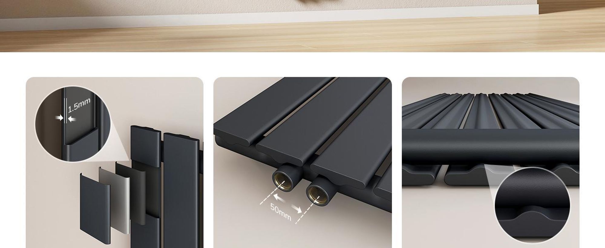 EMKE Design Paneelheizkörper Horizontal 630x616mm 438W Flachheizkörper Anthrazit Heizkörper Einlagig SPCC-Stahl Seitenanschluss ohne Heizstab