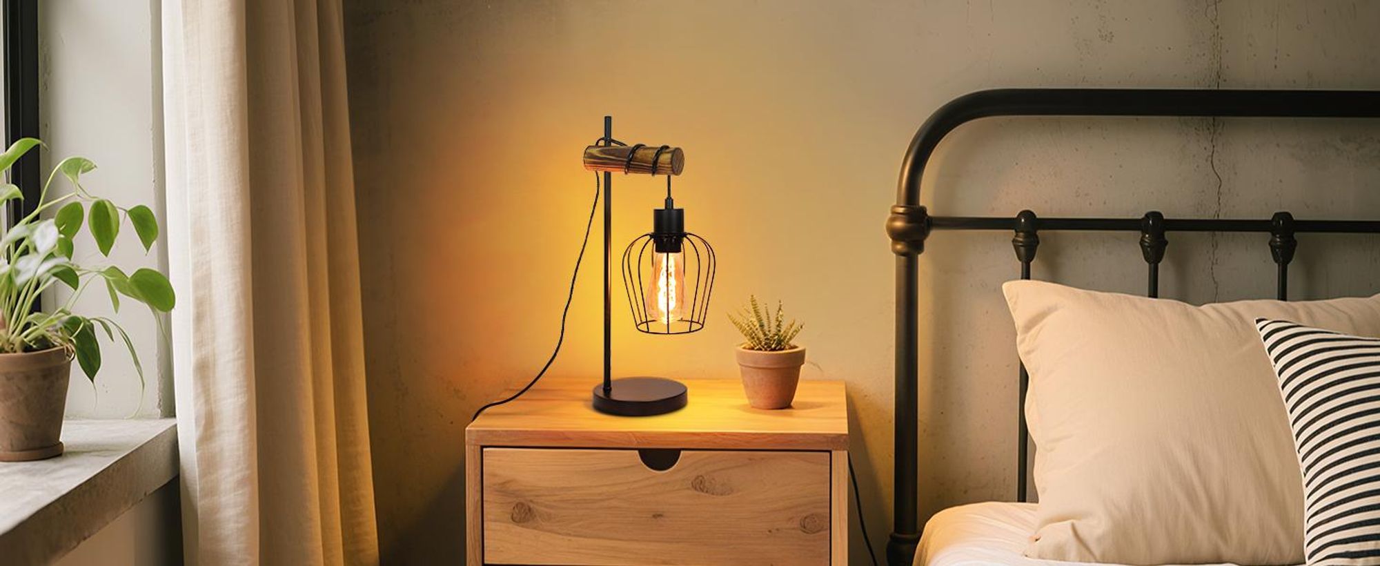 ZMH Retro Tischlampe Schwarz E27  Fassung 1 flammige Vintage Nachttischlampe Wohnzimmer Tischleuchte Industrial