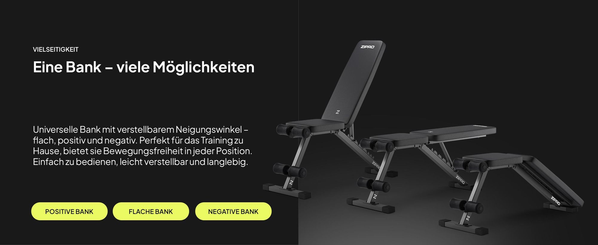 ZIPRO Stride Hantelbank Klappbar - Trainingsbank Verstellbar 300 kg Flachbank Schrägbank Negativbank Kraftstation Fitnessgerät für Zuhause