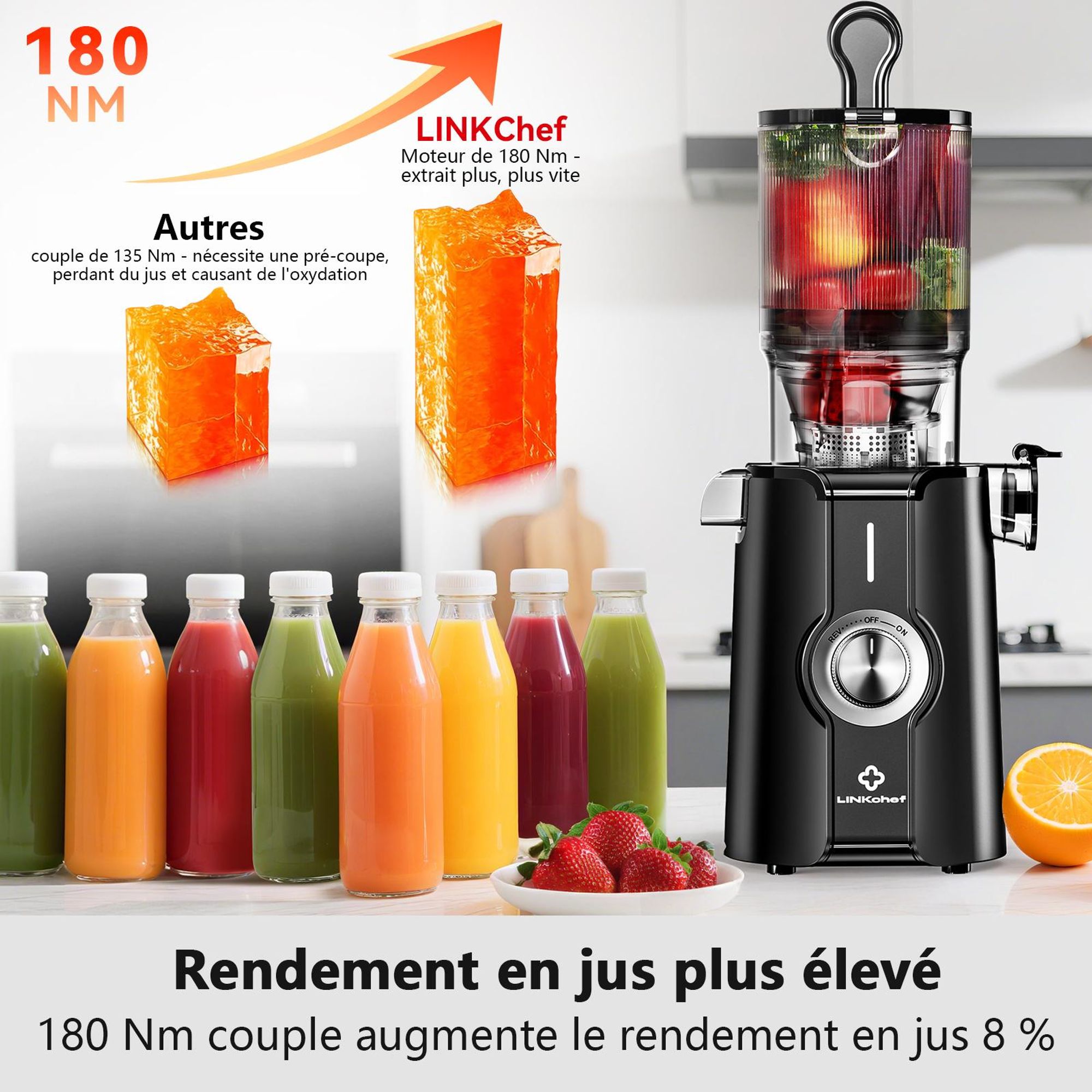 LINKChef SJ-051-EU-BL Centrifugeuse - CE Puissance 200W 1.2L Inclus Extracteur de jus Facile à nettoyer - Noir