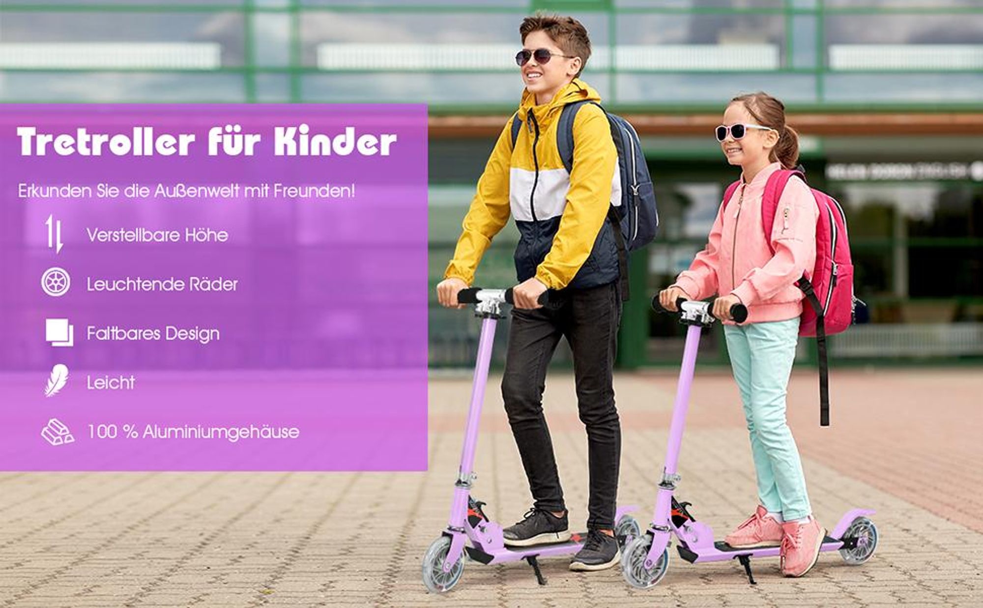 COSTWAY Kinder Roller mit LED Rädern, Cityroller höhenverstellbar, Kinder Scooter für Kinder ab 4+, Kinder Kickscooter, Tretroller für Junge & Mädchen