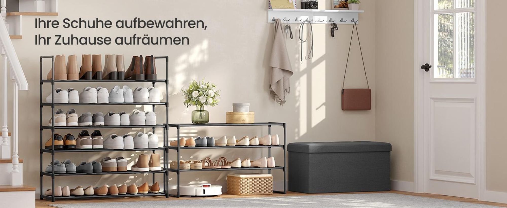 SONGMICS 10 Ebenen Schuhregal, Schuhschrank, Schuhaufbewahrung, für bis zu 50 Paar Schuhe schwarz