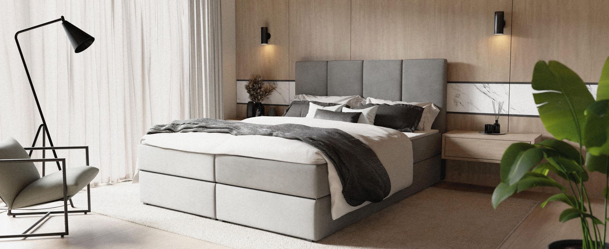 Muralo Country Bed 160X200 Upholicated Duoble Bed With Cover Material