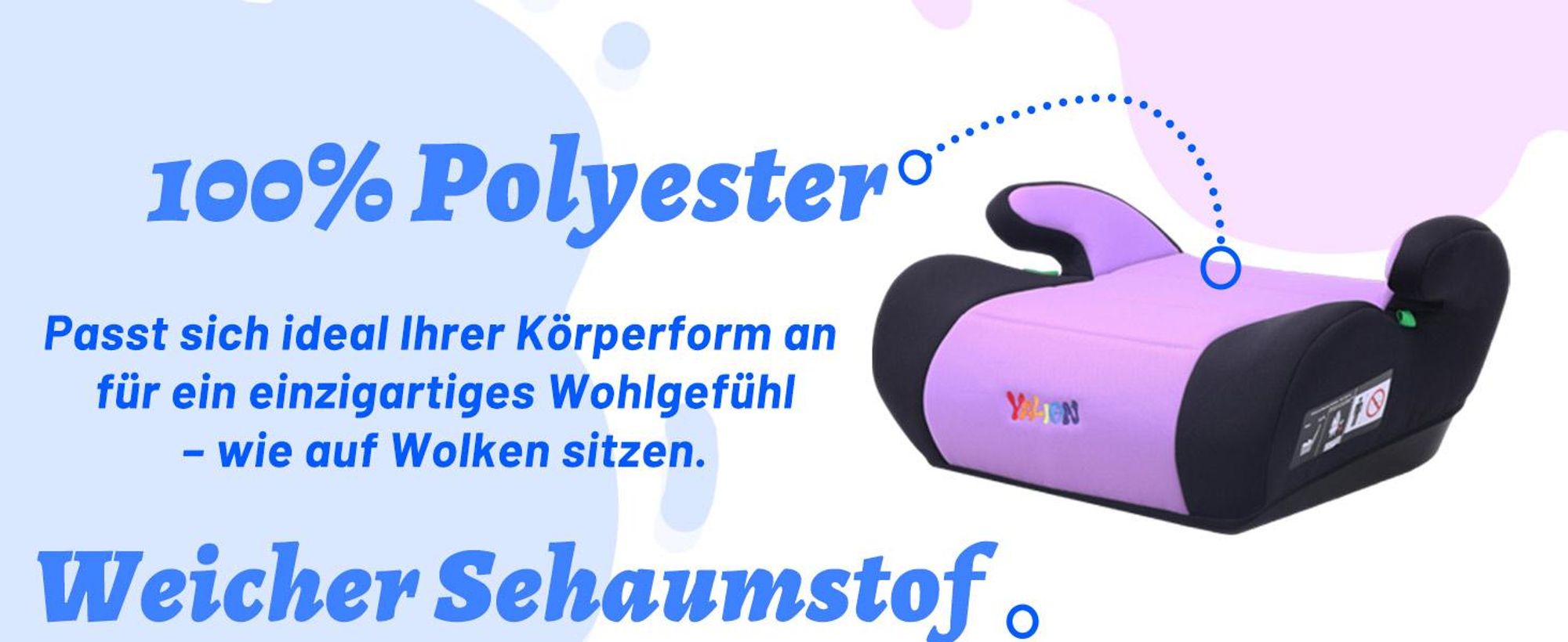 YALION Kindersitzerhöhung Sitzerhöhung Auto Kinder Kinderautositze- Kindersitz Gruppe für Kinder von 125-150CM(ca.6-10Jahren), 3-Punkt-Gurt, ECE R129