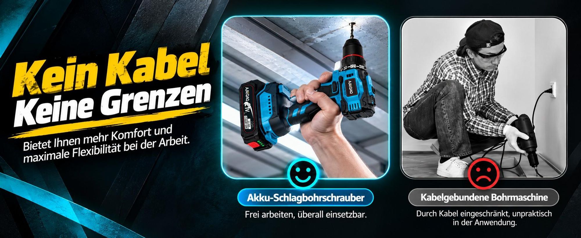 Akkuschrauber 21V Bürstenloser Schlagschrauber 3-in-1 mit Schnellwechselkopf, Schlagbohrmaschine, 2 Akkus und umfangreichem Zubehör im Koffer