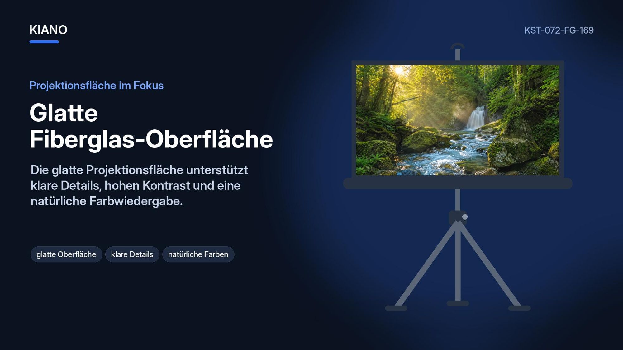 Kiano Tripod 72 Zoll Beamer-Leinwand 16:9 Fiberglass mit Stativ, mobil und höhenverstellbar für Heimkino und Präsentationen