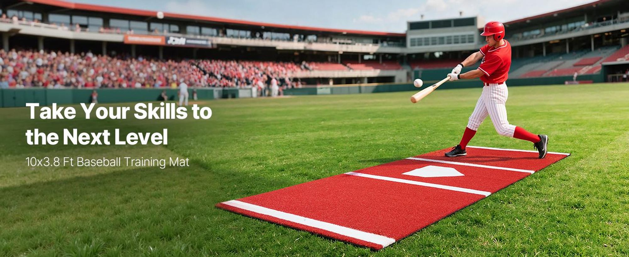VEVOR Baseball Schlagmatte, 366x183cm Schlagkäfigmatte, Schlagbox Rasenmatten, Softball Schlagtraining Equipment mit Home Plate und farbechtem Rasen, tragbare Trainingshilfe für drinnen und draußen, Rot, 300x116 cm-Rot