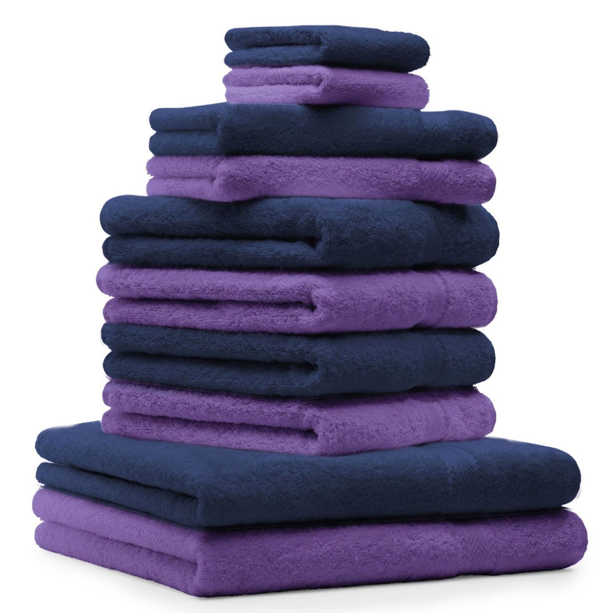 Betz 10-tlg. Handtuch-Set PREMIUM CLASSIC  in lila und dunkelblau