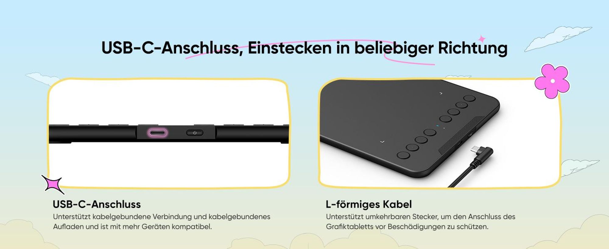XPPen Deco mini7W V2 Kabelloses Grafiktablett, Bluetooth 5.0, 16384 Druckstufen, 8 Shortcuts, kompatibel mit Windows, macOS, Android.