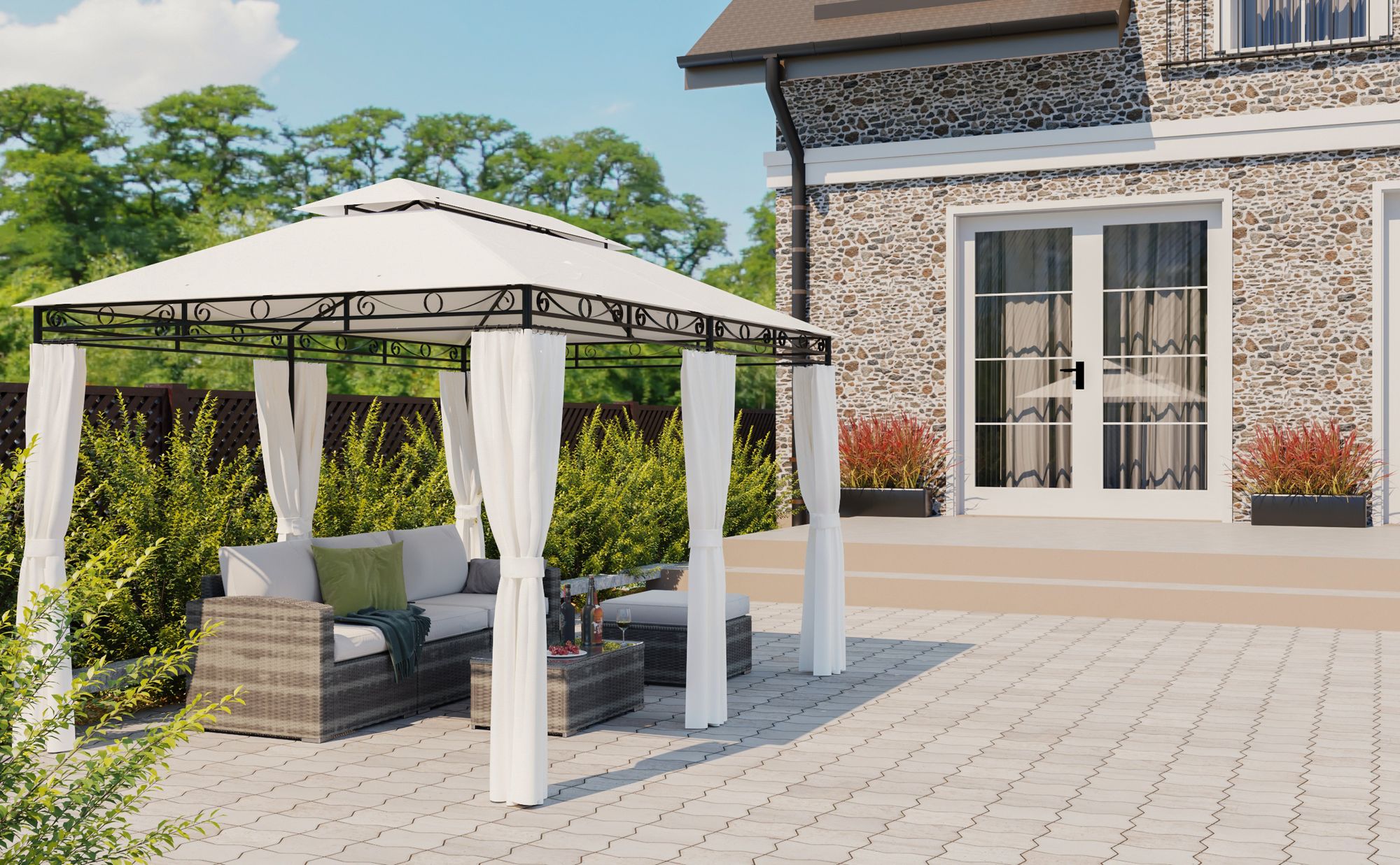 Mondeer Gartenpavillon 3x4m Premium Pavillon Metallrahmen Stabil Beige