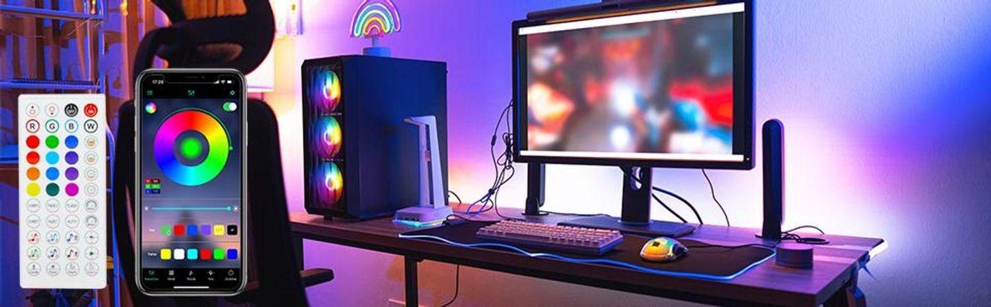 ZMH LED Smart Strip 4ER RGB – 16 miliónov farebných variácií s aplikáciou na diaľkové ovládanie, ideálny na domáce párty, dekoráciu televízora, s nastaviteľnou citlivosťou