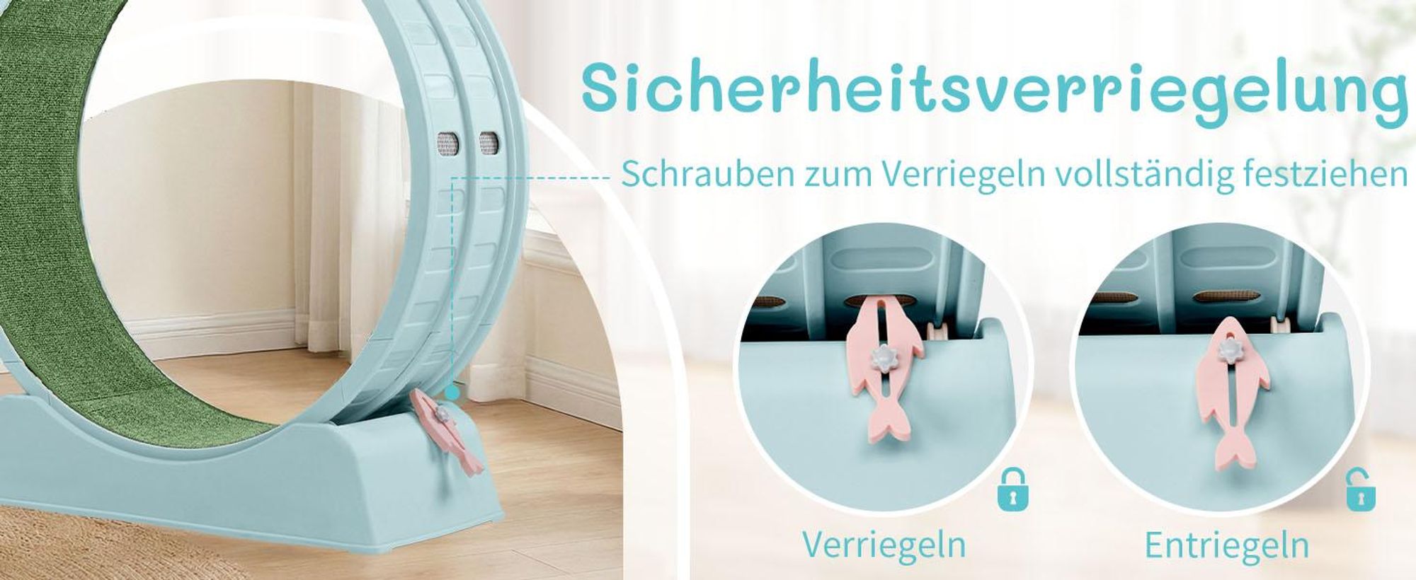 FCH Katzenlaufrad, Laufband für Katzen, Innendurchmesser 80cm, PP-Kunststoff, leise Laufband und Sicherheitsschloss-Design, Blau
