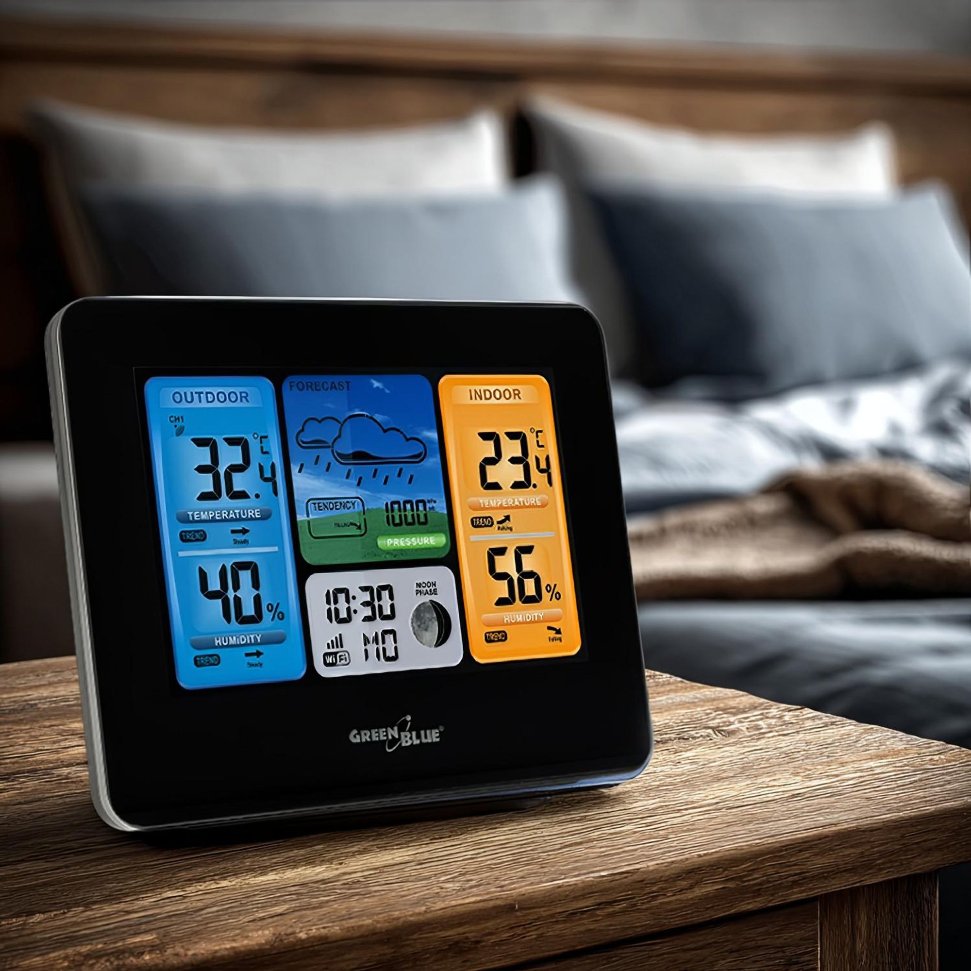 Wetterstation Wettervorhersage WiFi App Display 7 Sprachen IPX4 GreenBlue