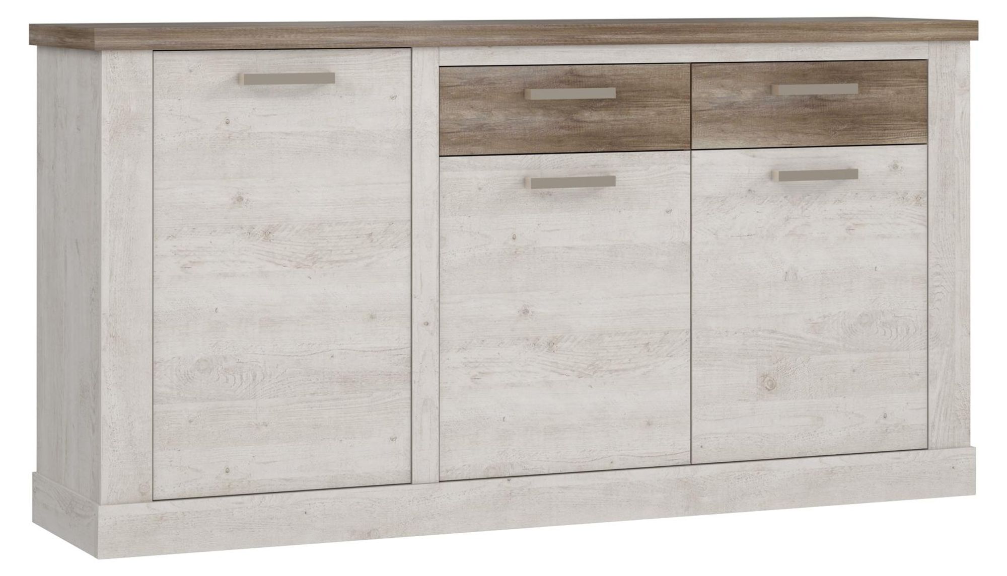 freiraum Sideboard Duro – Kommode mit 2 Schubladen und 3 Türen in Pinia Weiss/Eiche Antik