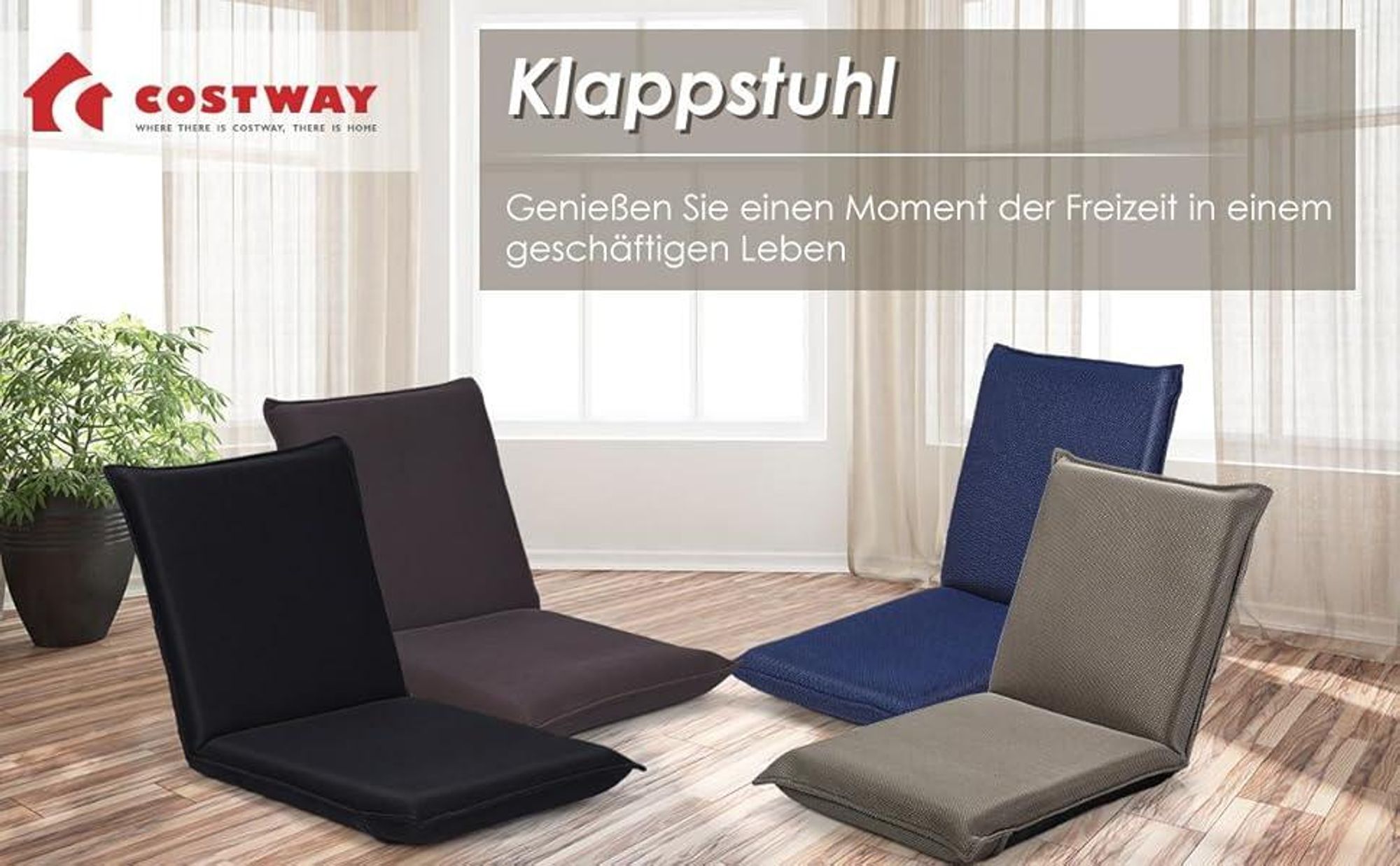 COSTWAY Bodenstuhl mit 6-stufig verstellbarer Rückenlehne, Bodensessel gepolstert, Game Sessel, Relaxliege, Lazy Sofa, 150kg belastbar, Meditationsstuhl Kaffee